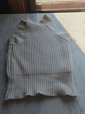 Brandy Melville Cream Ribbed Sleeveless Ruffle-Trim Knit Top